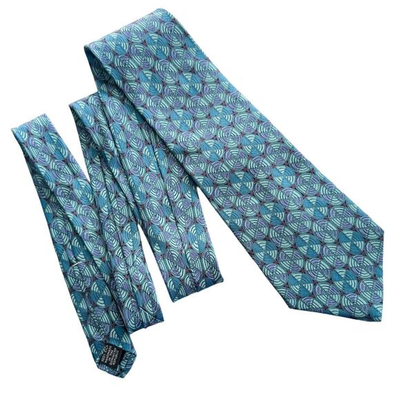 Robert Stock handmade 100% silk geometric circle print neck tie 3.75” w - Picture 3 of 5